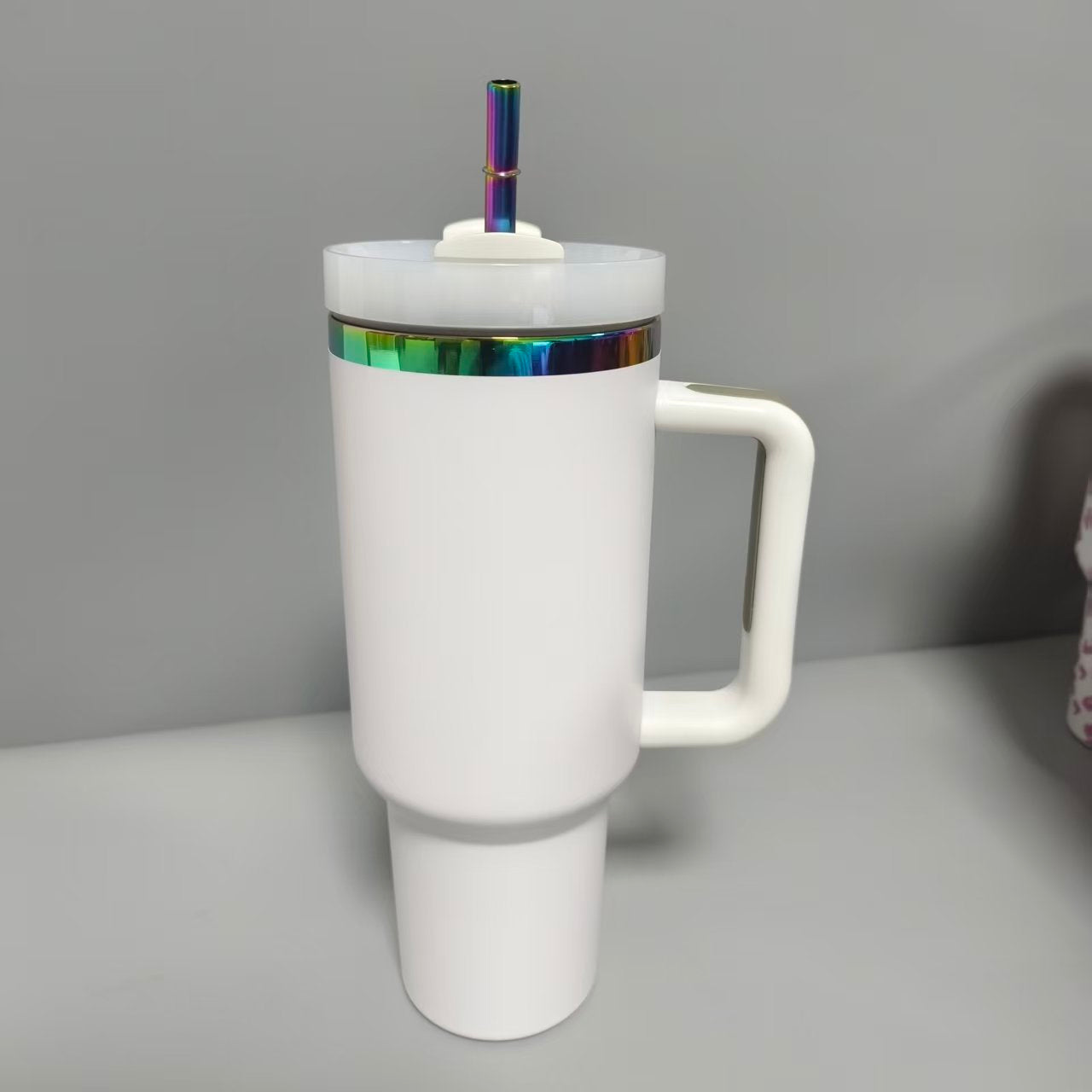 40 oz Rainbow Mirror-Plated Tumbler with Handle