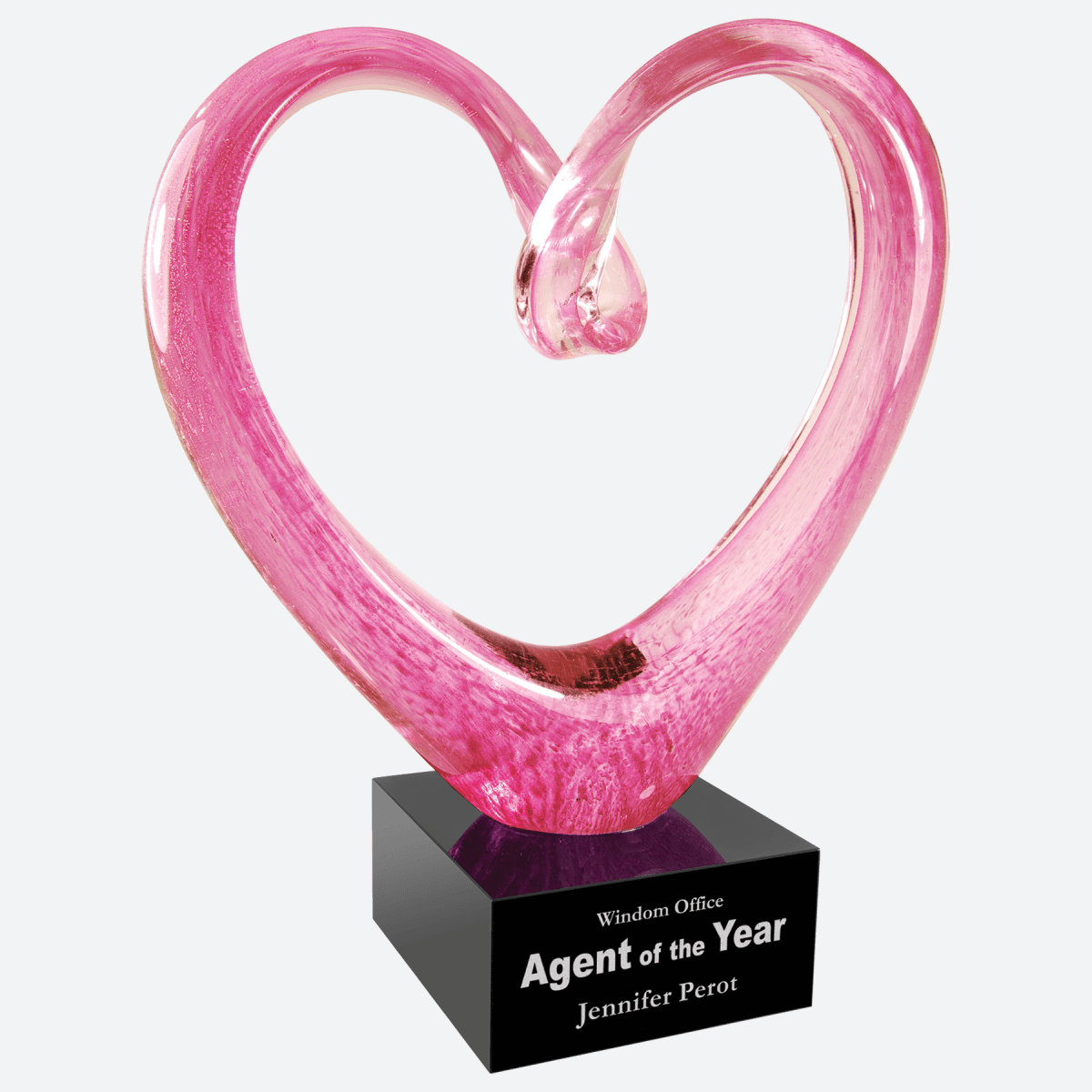 Pink Glass Heart with Black Base