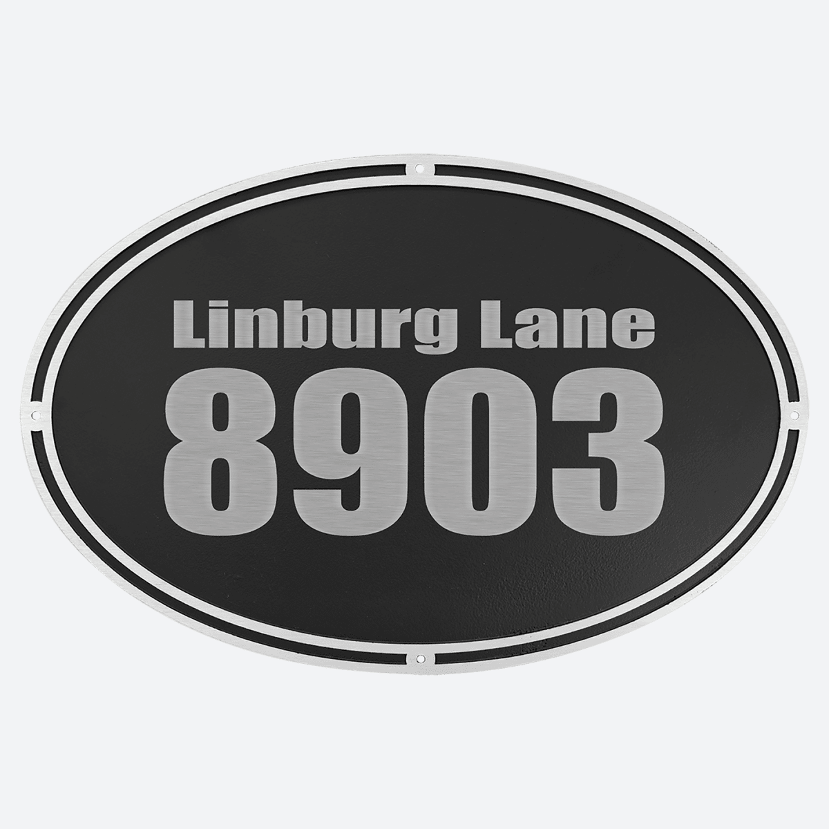 Silver and Black Oval Cast Aluminum Sign with 4 Mounting Screws