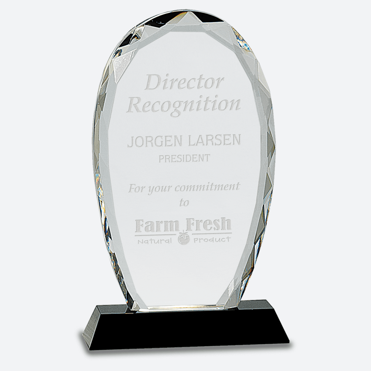 Oval Facet Crystal on Black Pedestal Base