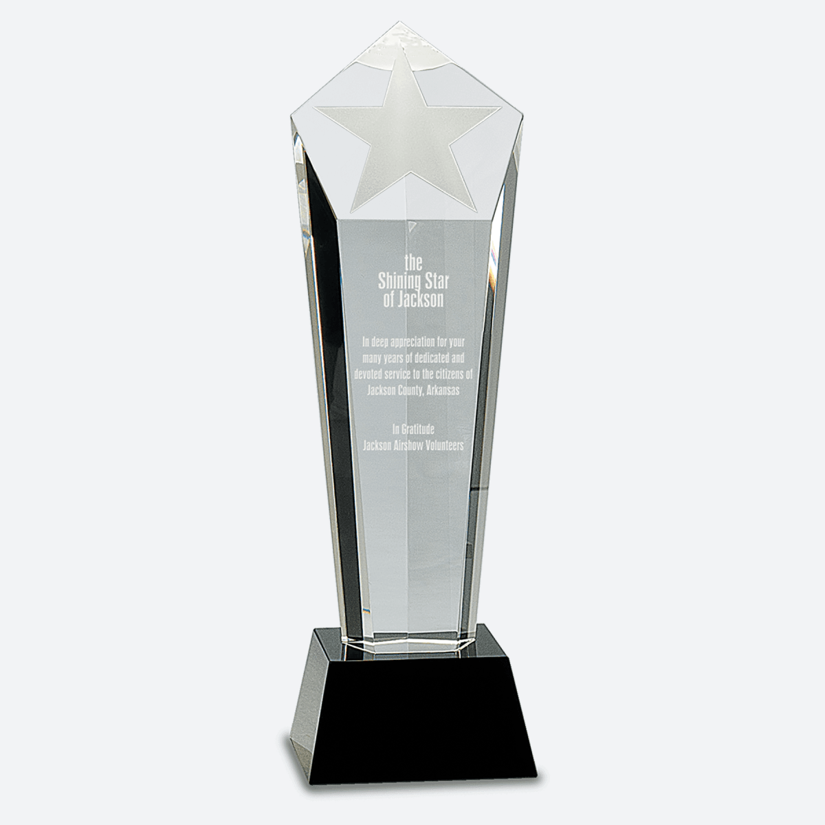 Crystal Frosted Star Column on Black Pedestal Base