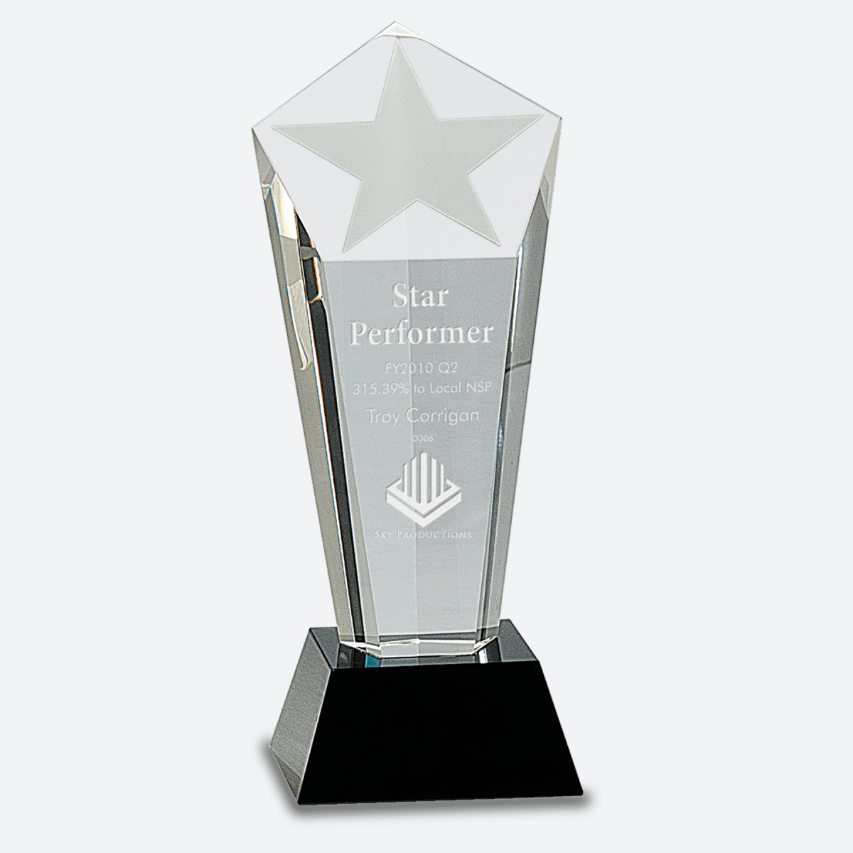 Crystal Frosted Star Column on Black Pedestal Base