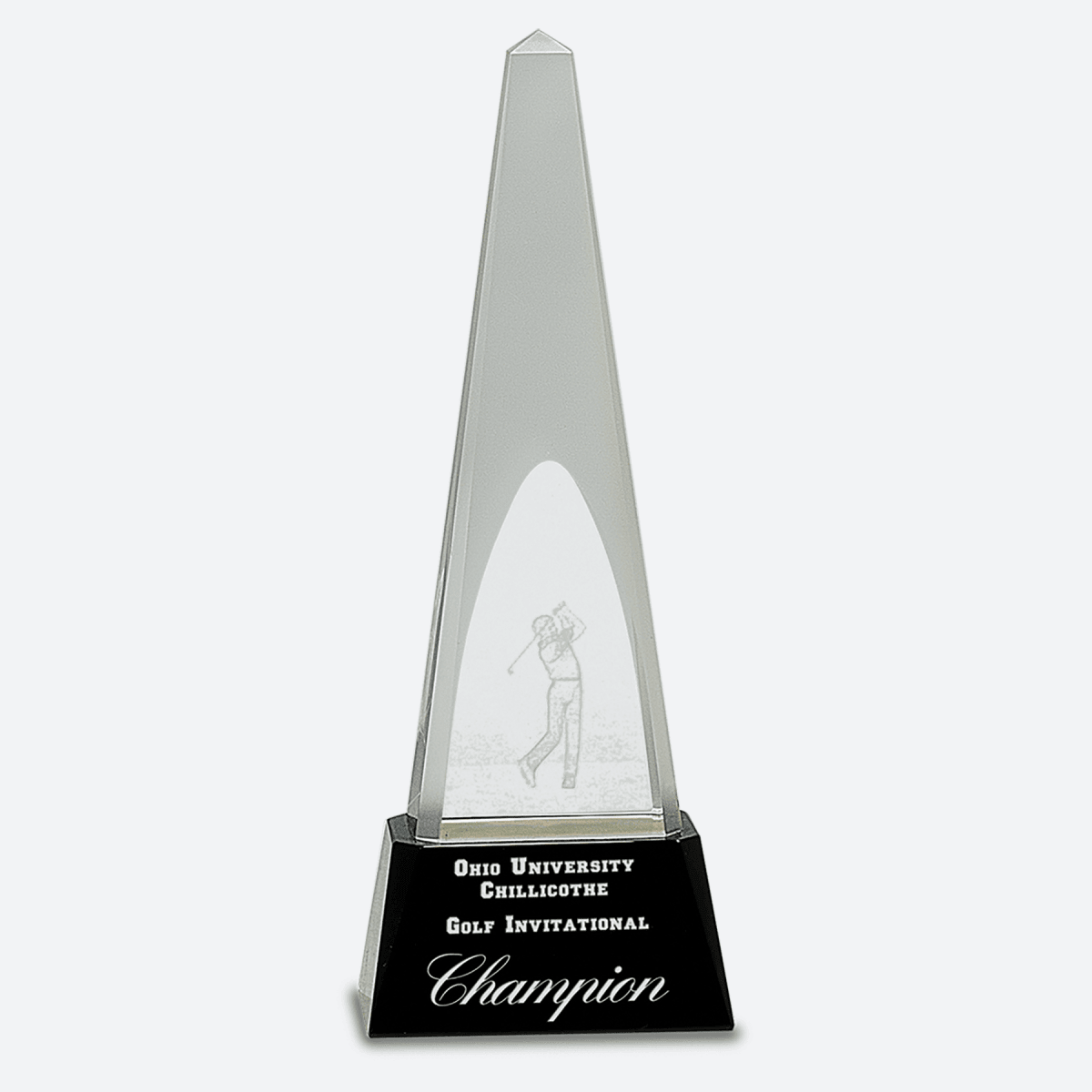 Clear Crystal 3D Golf Spire on Black Pedestal Base