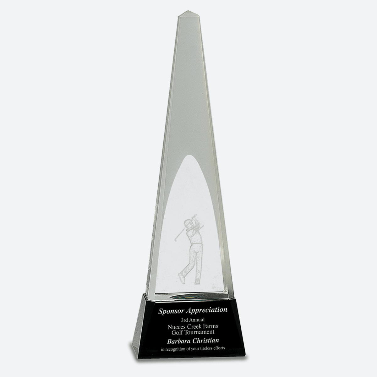 Clear Crystal 3D Golf Spire on Black Pedestal Base
