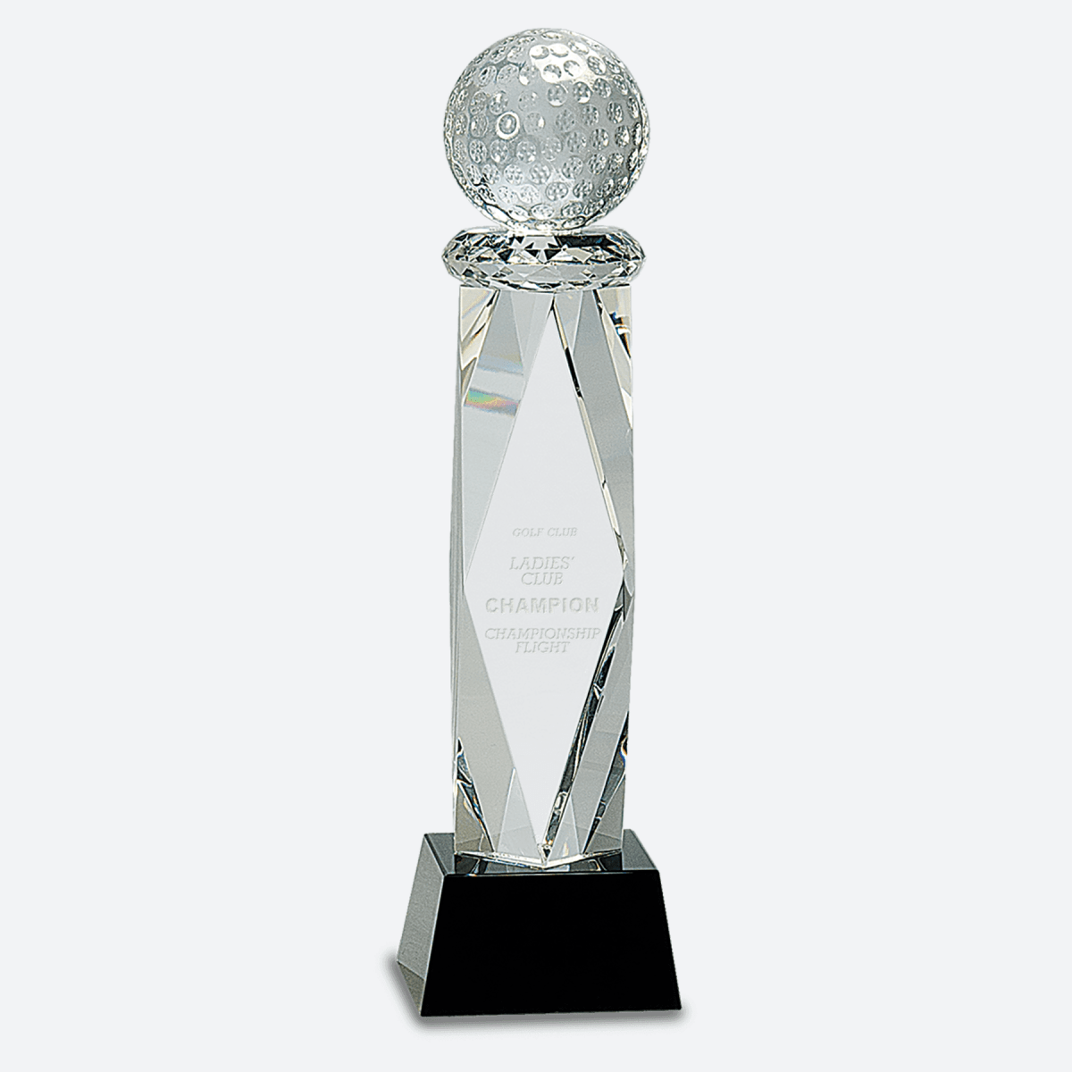 Clear Crystal Golf Ball on Facet Column with Black Base