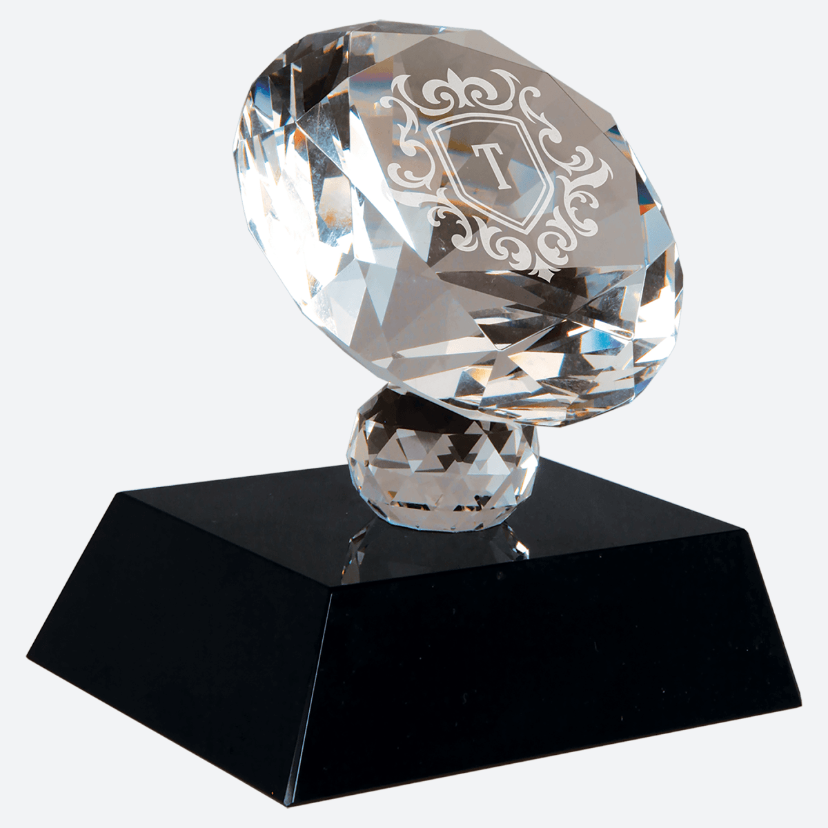 Crystal Diamond on Black Pedestal Base