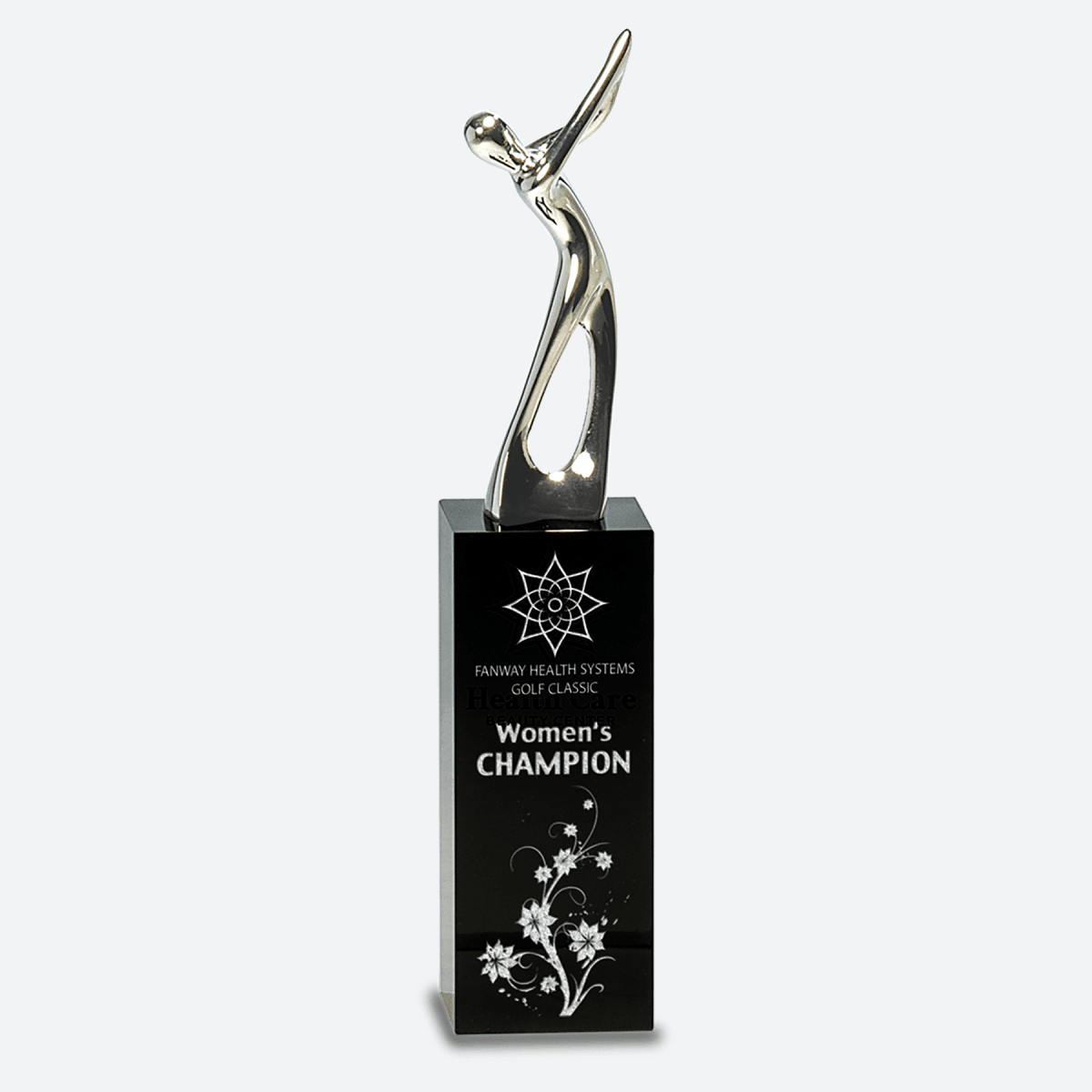 Silver Metal Golf Figure on Black Crystal Pedestal
