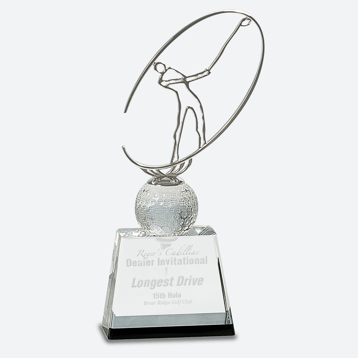 Clear and Black Crystal Golf Award with Silver Metal Oval Figure