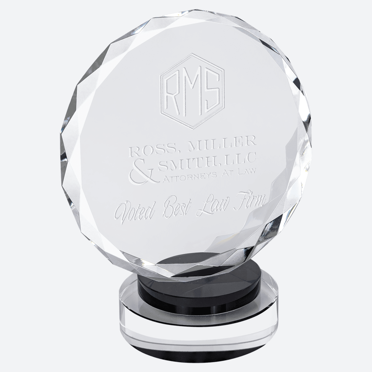 Round Facet Crystal on Black and Clear Round Base
