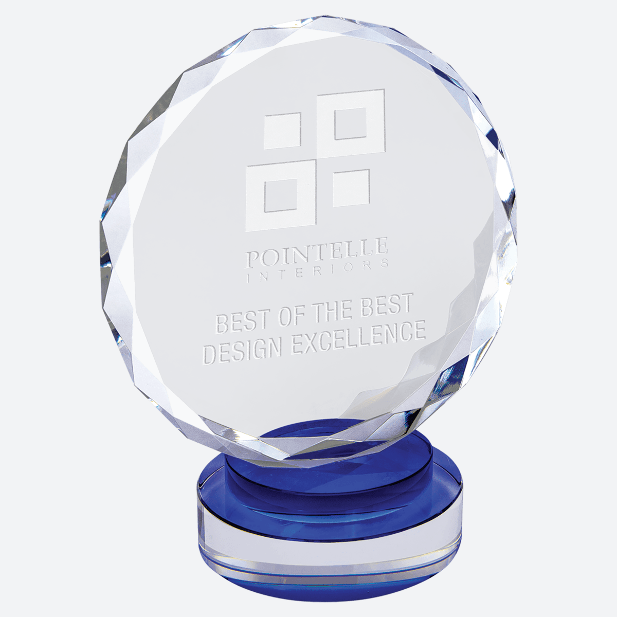 Round Facet Crystal on Blue and Clear Round Base