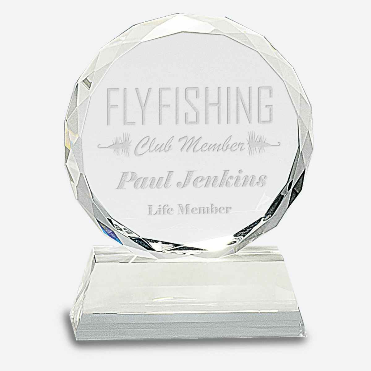 Round Facet Crystal on Clear Pedestal Base