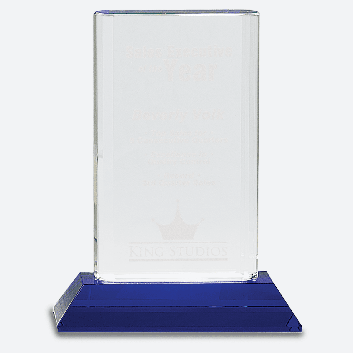Crystal Cylinder on Blue Pedestal Base