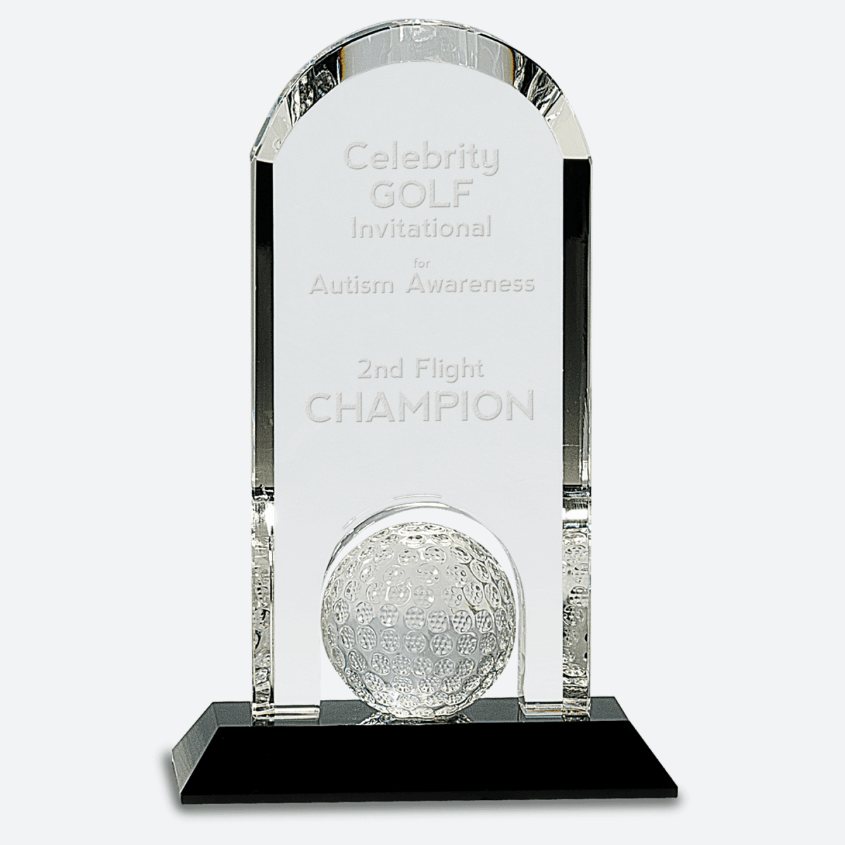 Clear Crystal Dome with Inset Golf Ball on Black Pedestal Base