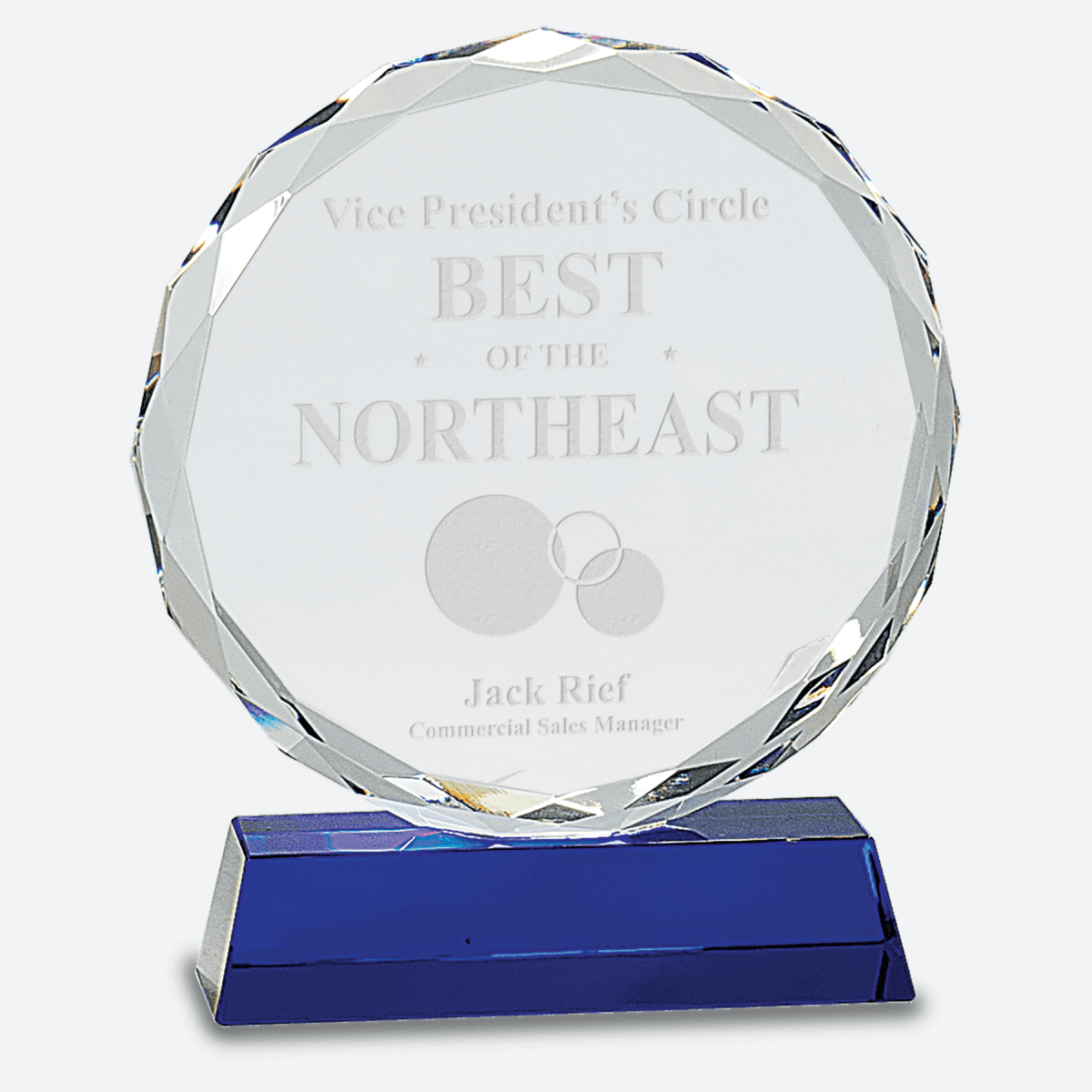 Round Facet Crystal on Blue Pedestal Base