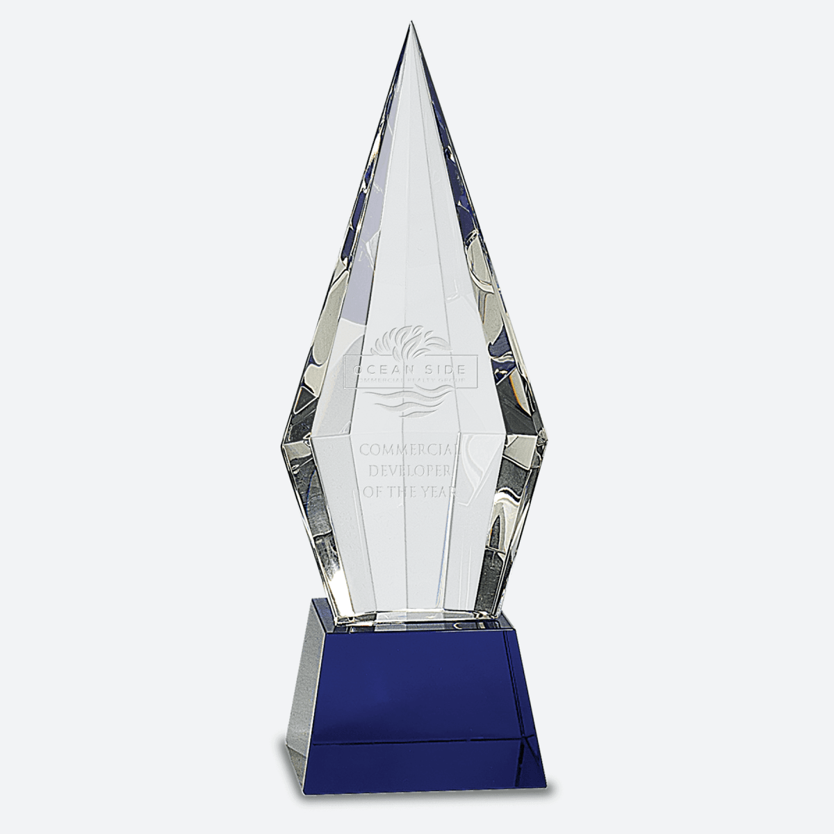 Obelisk Facet Crystal on Blue Pedestal Base
