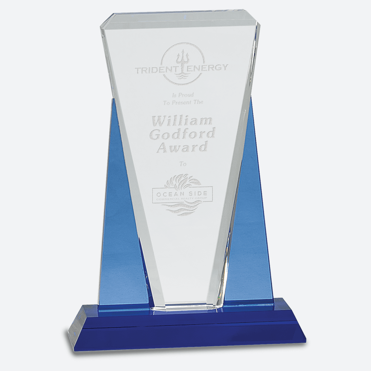 Blue and Clear Wedge Crystal on Blue Pedestal Base