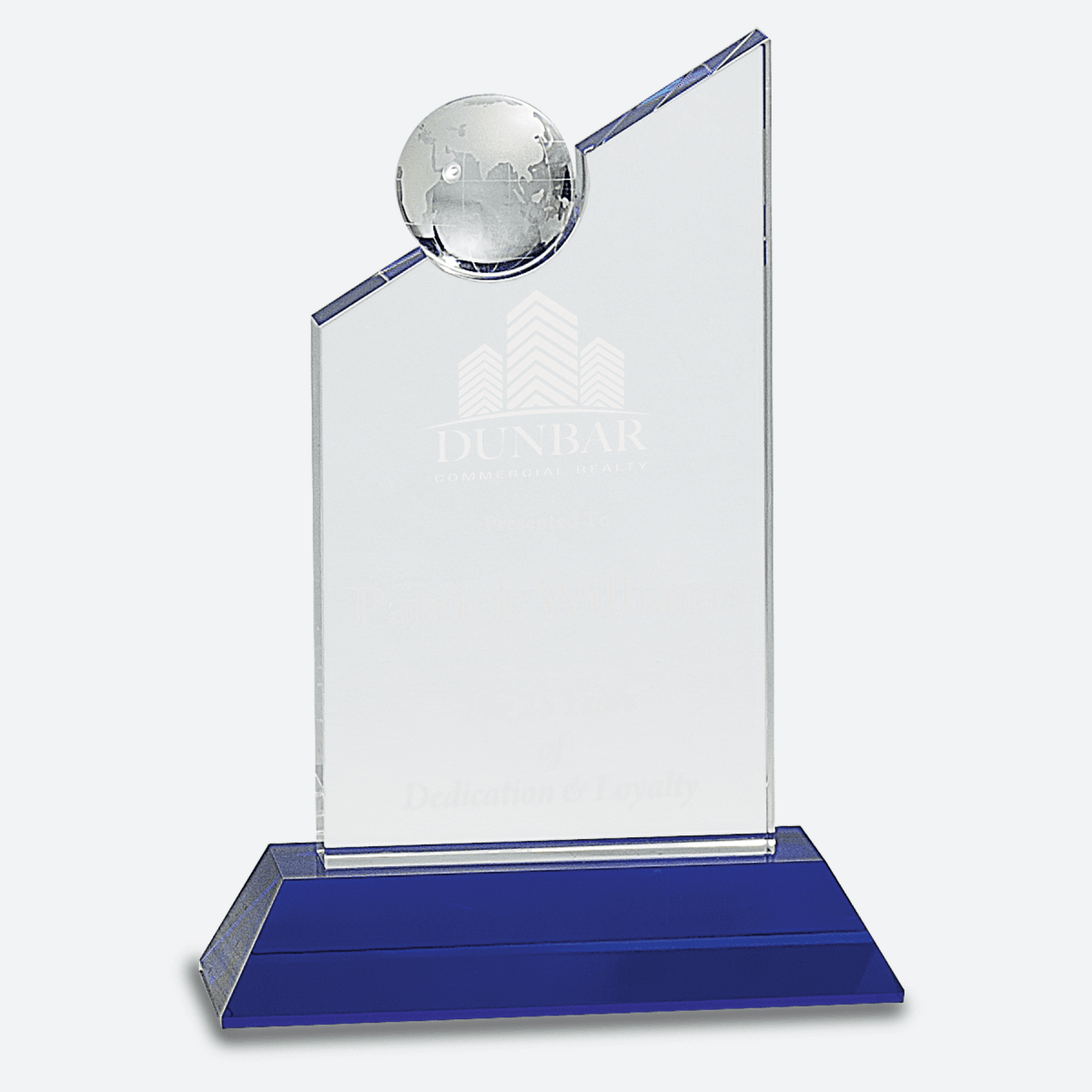 Clear Crystal with Inset Crystal Globe and Blue Base