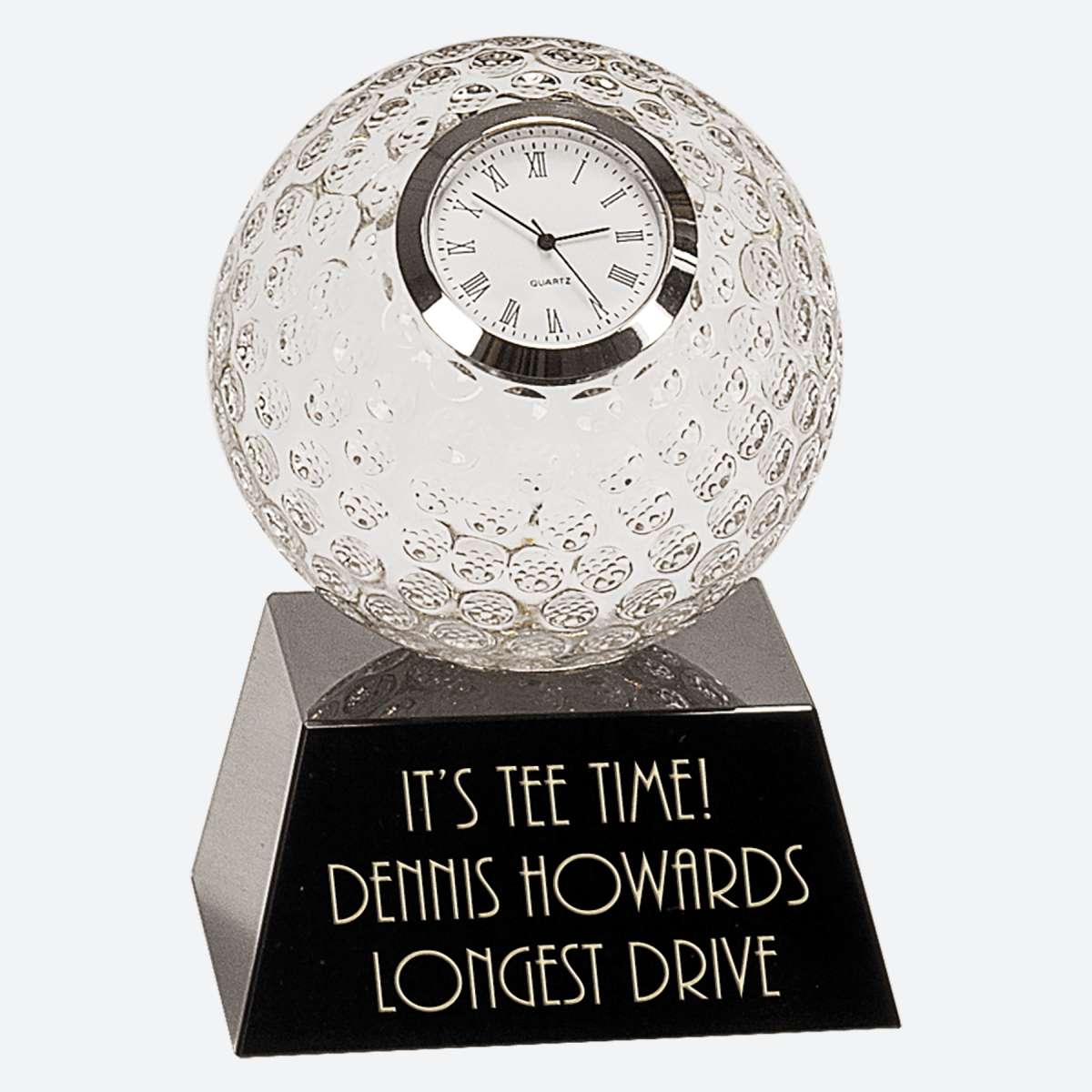 Clear Crystal Golf Ball Clock with Black Pedestal Base