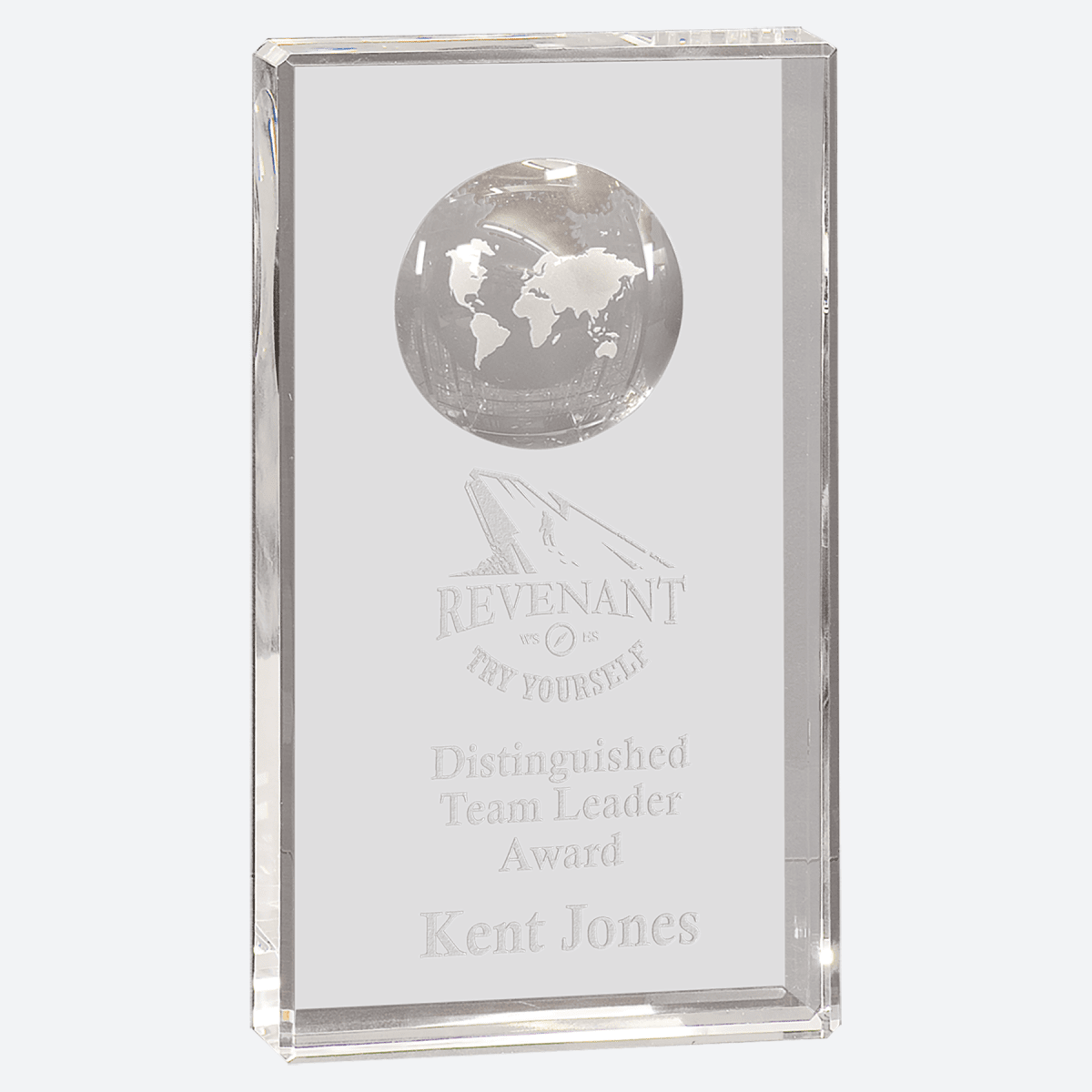 Clear Crystal Rectangle with Globe Etching