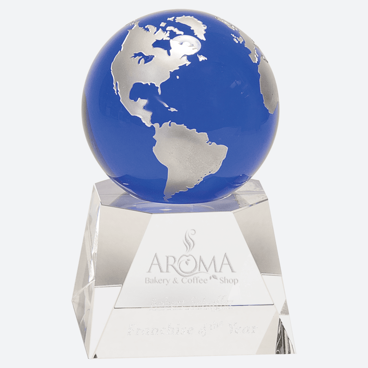 Blue Crystal Globe on Clear Crystal Base