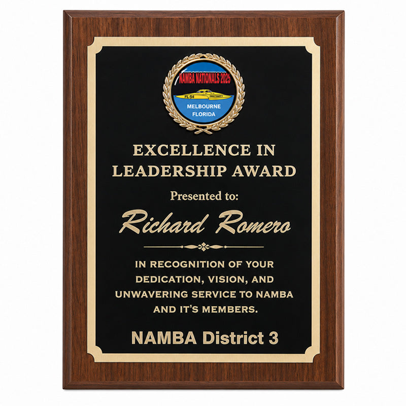 Engraved Walnut Finish Plaque