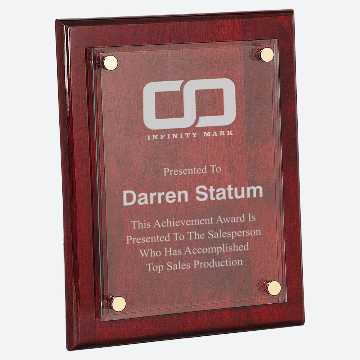 Rosewood Piano Finish Floating Glass Plaque