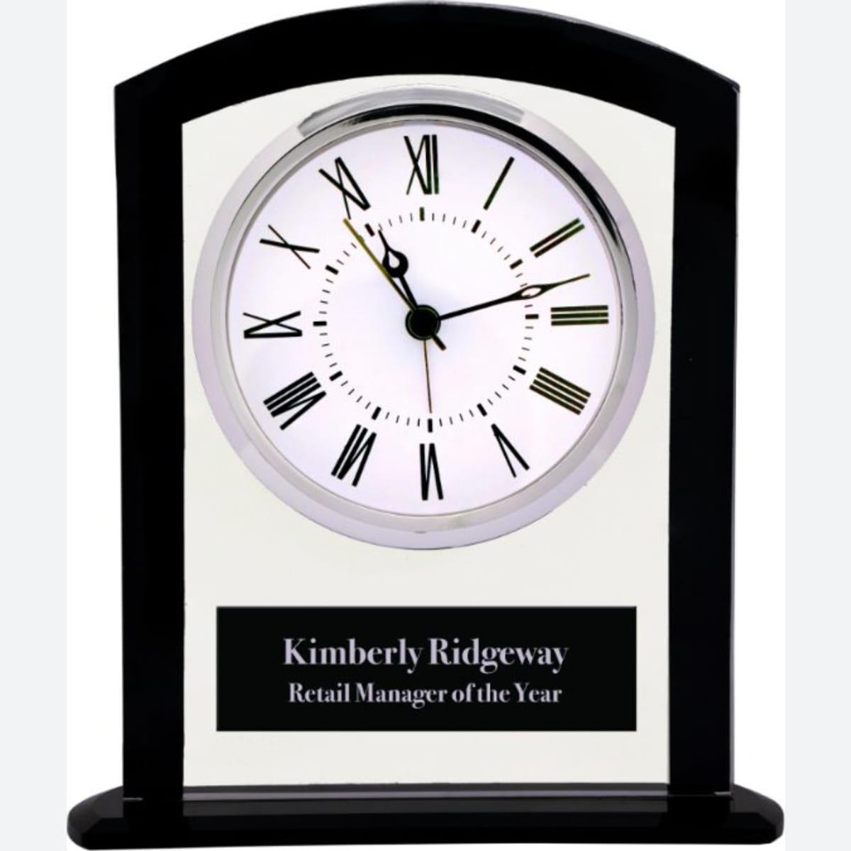 Black and Clear Glass Square Arch Clock