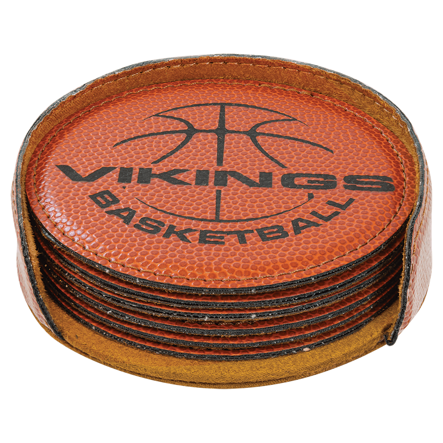 Basketball Round Leatherette 6-Coaster Set