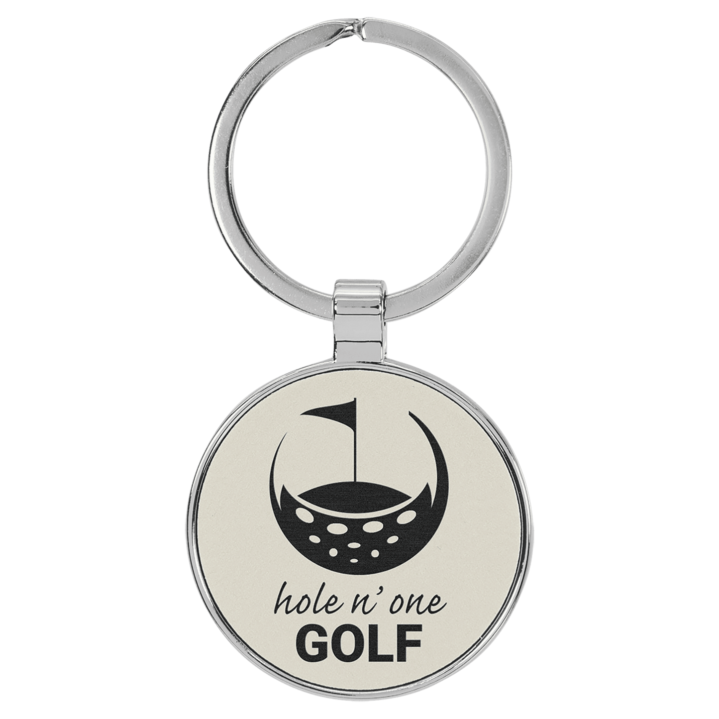 Leatherette/Metal Round Keychain