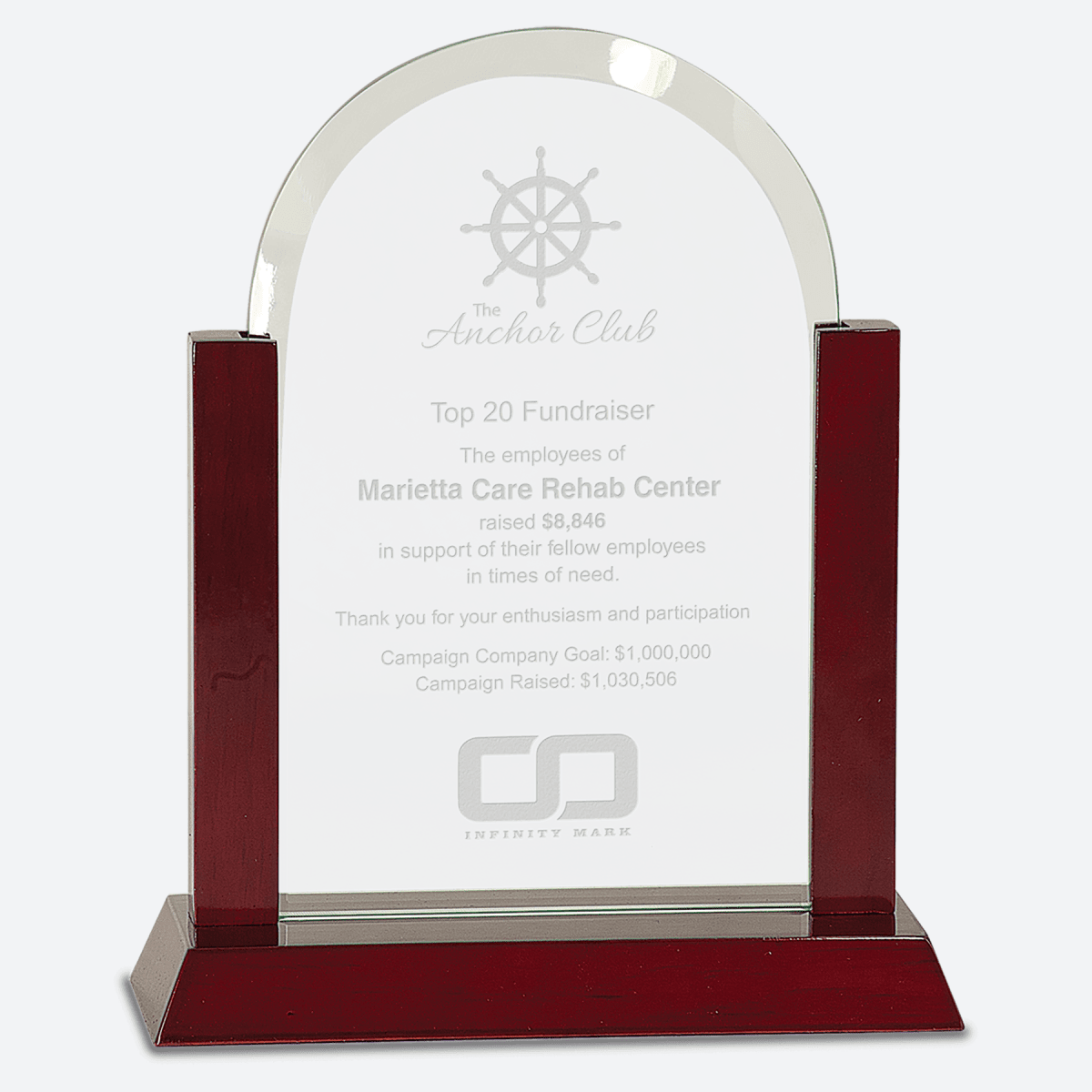Gateway Jade Dome Glass Award with Rosewood Finish Base