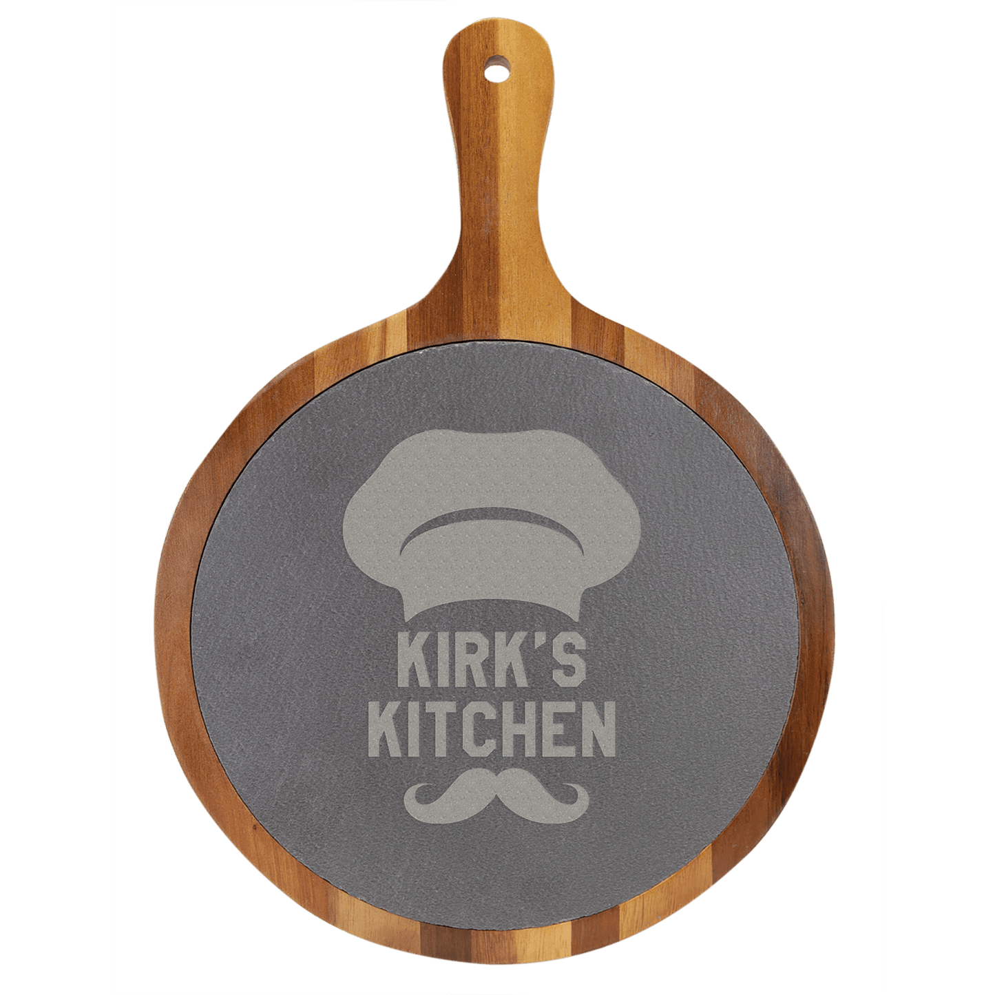 Round Acacia Wood/Slate Serving Board Handle
