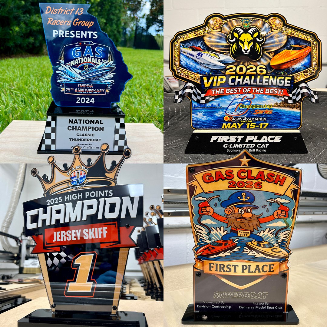Four fully custom acrylic event awards