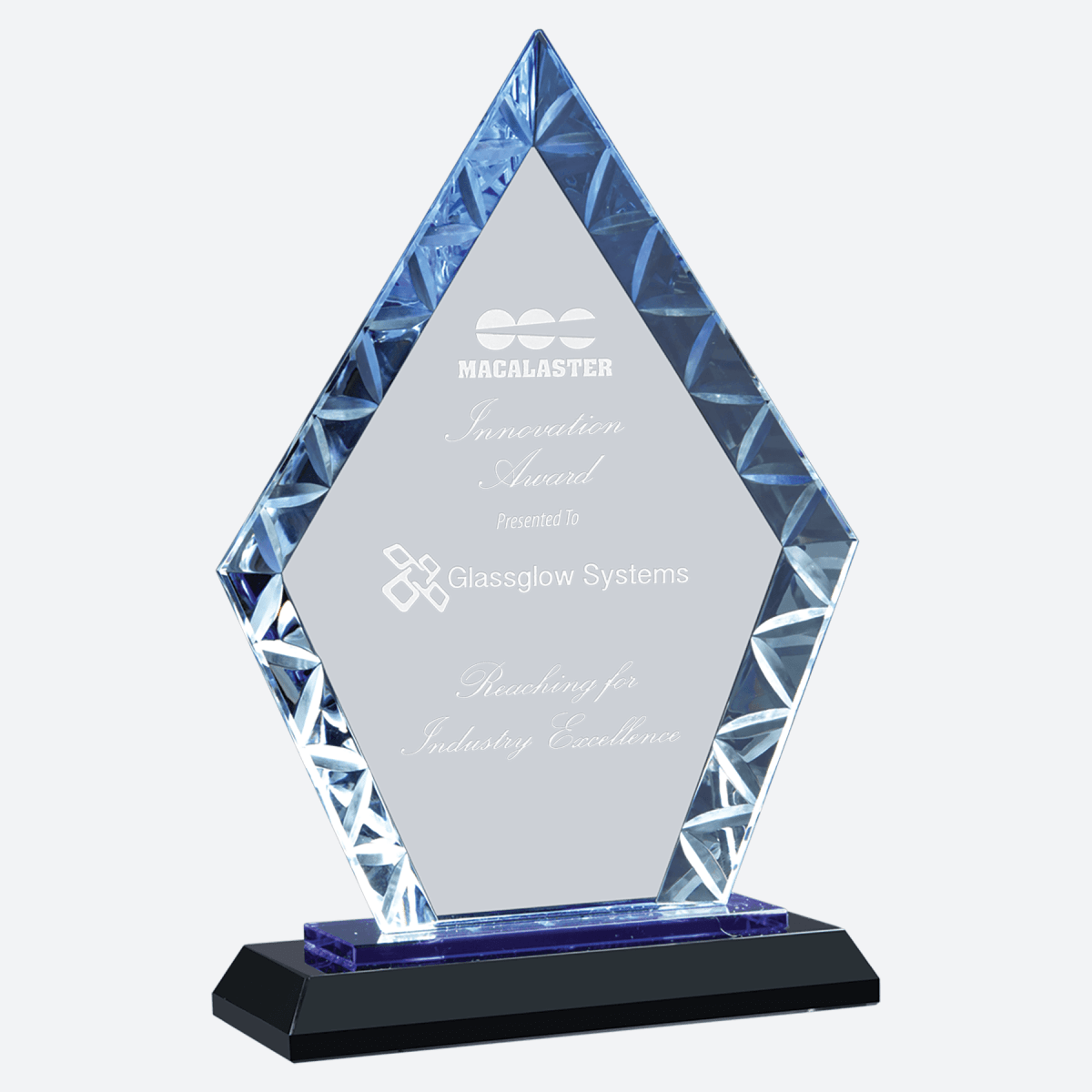 Clear Diamond Accent Glass on Blue and Black Reflective Base