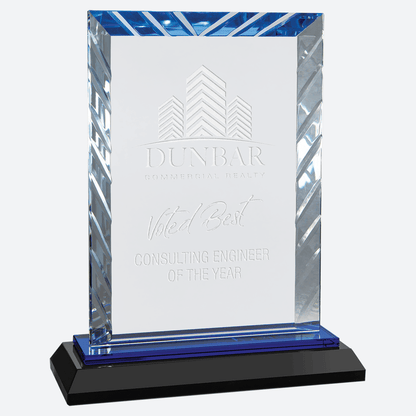 Clear Rectangle Accent Glass on Blue and Black Reflective Base