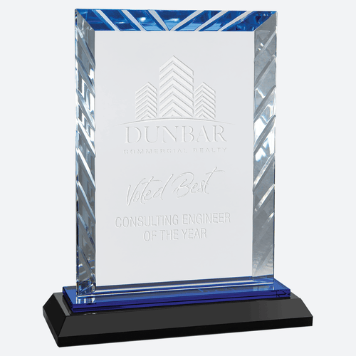 Clear Rectangle Accent Glass on Blue and Black Reflective Base