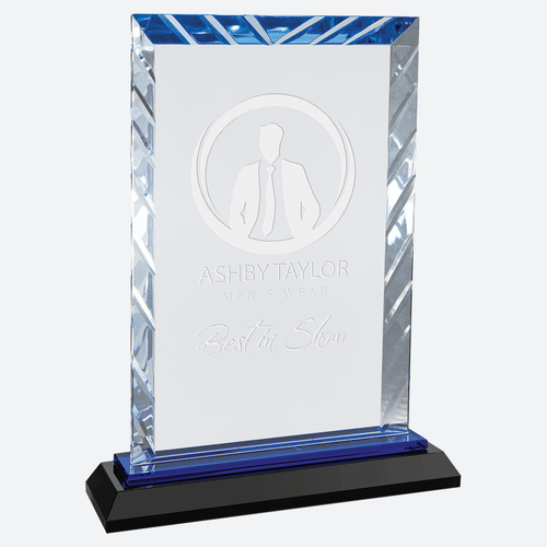 Clear Rectangle Accent Glass on Black and Blue Reflective Base