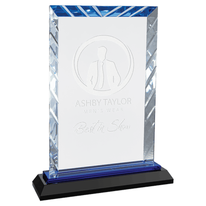 Clear Rectangle Accent Glass on Blue and Black Reflective Base