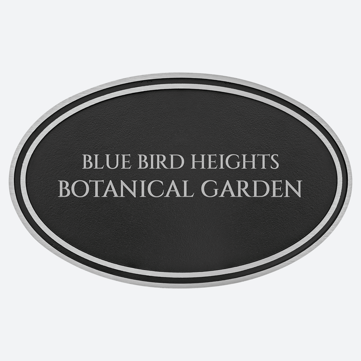 Silver and Black Oval Cast Aluminum Sign with Aluminum Rod