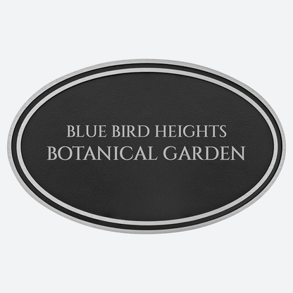 Silver and Black Oval Cast Aluminum Sign with Aluminum Rod