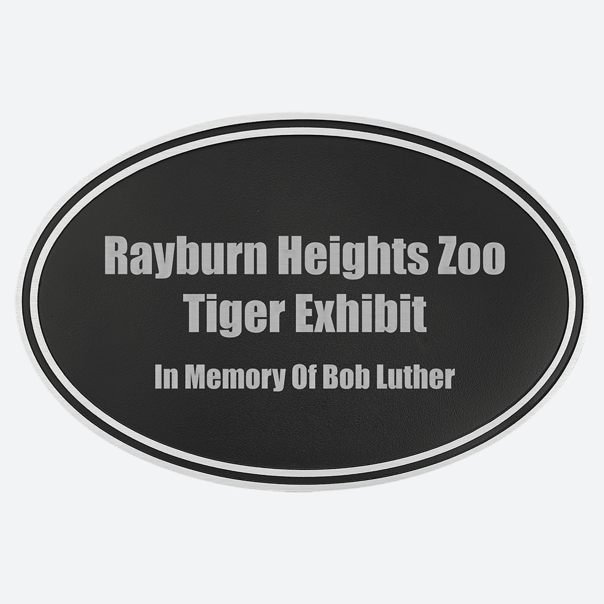 Silver and Black Oval Cast Aluminum Sign with Aluminum Rod