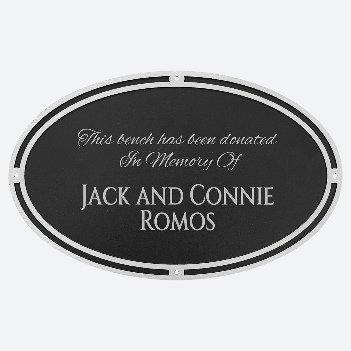 Silver and Black Oval Cast Aluminum Sign with 4 Mounting Screws