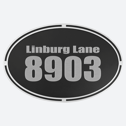 Silver and Black Oval Cast Aluminum Sign with 4 Mounting Screws