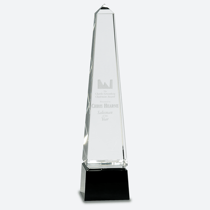 Obelisk Crystal on Black Pedestal Base