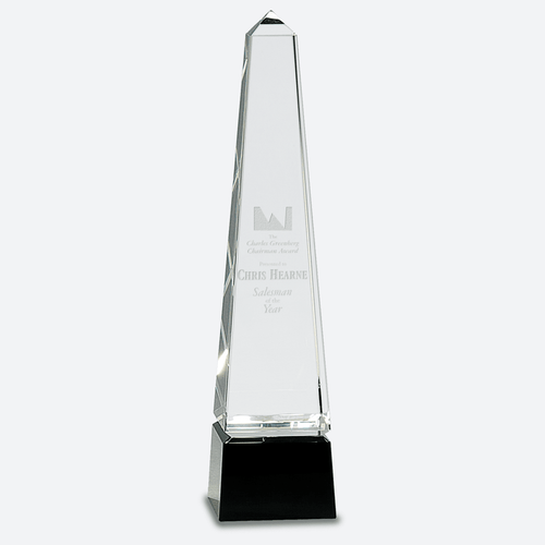 Obelisk Crystal on Black Pedestal Base