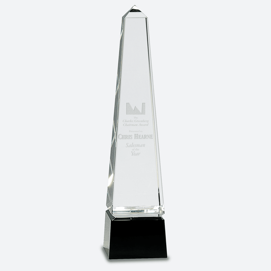Obelisk Crystal on Black Pedestal Base