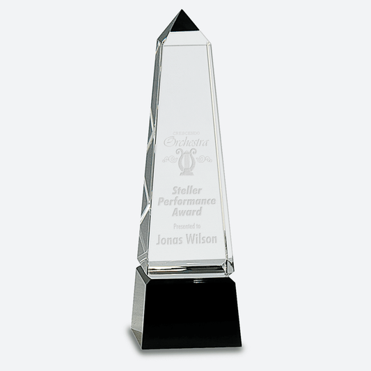 Obelisk Crystal on Black Pedestal Base
