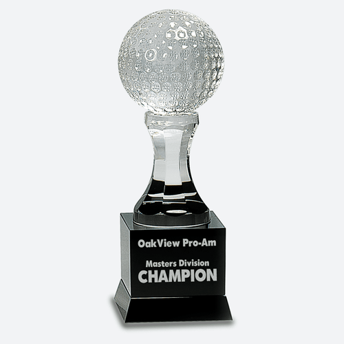 Crystal Golf Ball on Black Pedestal Base
