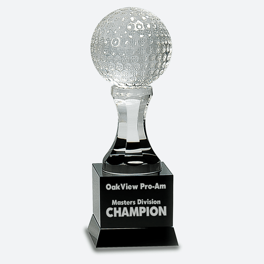 Crystal Golf Ball on Black Pedestal Base