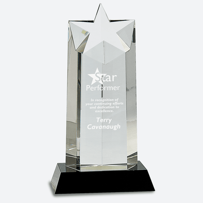 Crystal Star Column on Black Pedestal Base