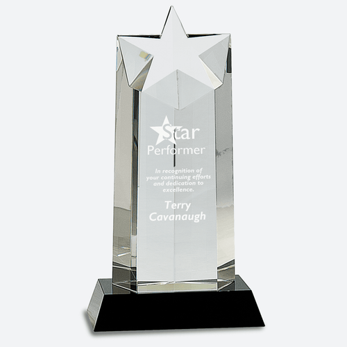 Crystal Star Column on Black Pedestal Base
